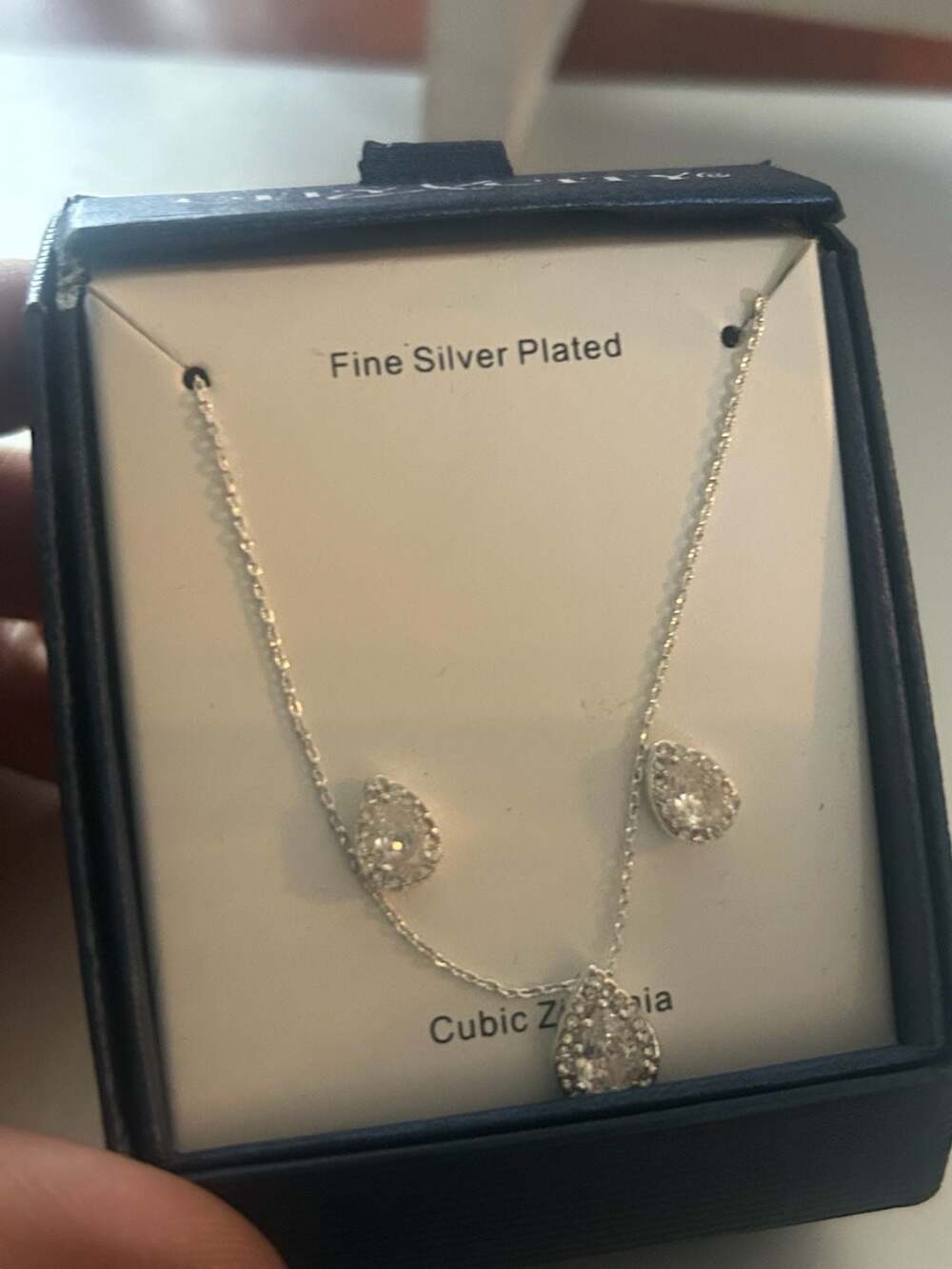 City By City Fine Silver Plated Cubic Zirconia Teardrop Necklace